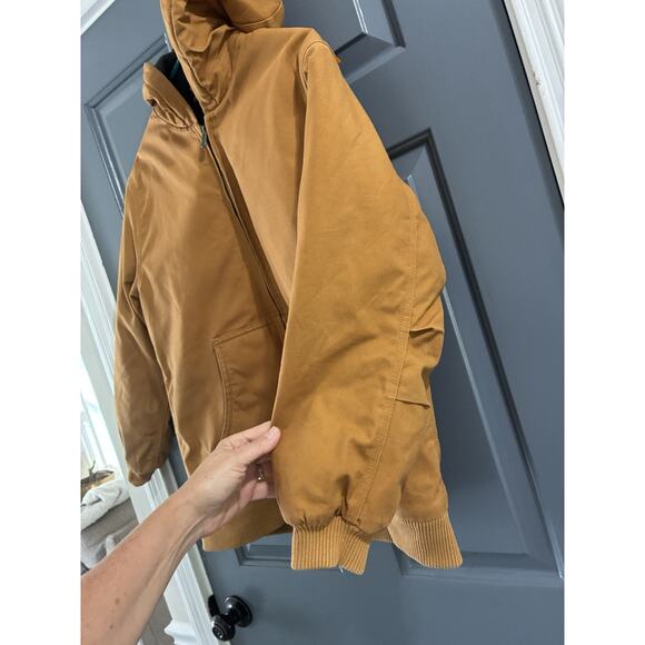 Carhartt Youth Brown Canvas Jacket Boys L 14/16 Quilted Hooded Work Coat - Picture 3 of 6